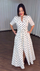 Vestido Chemise Poá Preto e Branco - Off White Poá