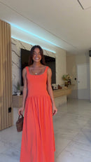 Vestido Longo Coral Costas Abertas - Coral