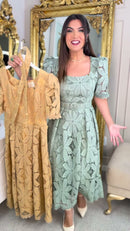 Vestido Renda Guipir - Dourado