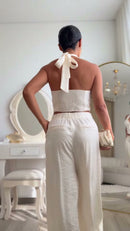 Conjunto Colete Frente Única 100% Linho - Off White