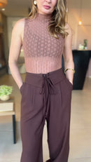 Calça Pantalona Marrom com Amarração - Marrom Chocolate