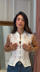 Blusa Renda Gola Alta - Off White