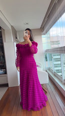 Vestido Longo Renda Fúcsia - Fúcsia