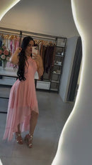 Vestido Rosa Frente Única Mullet - Rosa Claro