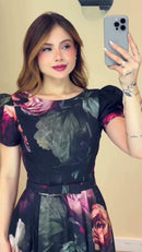 Vestido Longo Floral Dark - Preto Floral
