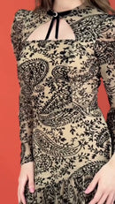 Vestido Longo Tule Paisley - Bege e Preto