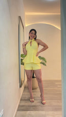 Conjunto Frente Única Peplum - Amarelo