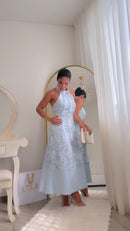 Vestido Midi Renda Flores 3D - Azul Serenity