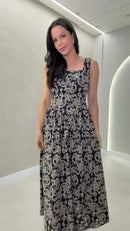 Vestido Midi Bordado Richelieu - Preto