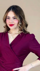 Vestido Midi Envelope Drapeado - Ameixa