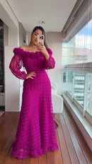 Vestido Longo Renda Fúcsia - Fúcsia