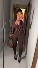 Conjunto Blazer Corset Marrom - Marrom