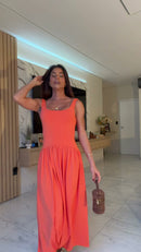 Vestido Longo Coral Costas Abertas - Coral