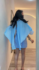 Vestido Tubinho Capa Fluida - Azul Claro