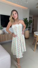 Vestido Floral Renda no Busto - Branco Floral