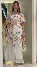 Vestido Floral Manga Bufante - Rosa Floral