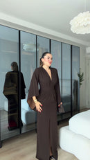 Vestido Longo Manga Kimono - Marrom Chocolate