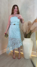 Vestido Midi Renda Azul Tiffany - Azul Tiffany