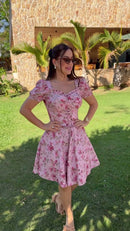 Vestido Floral Corselet Rosa - Rosa Floral