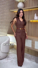 Conjunto Colete Utilitário Pantalona - Marrom