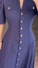 Vestido Chemise Longo Marinho - Azul Marinho