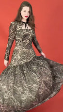 Vestido Longo Tule Paisley - Bege e Preto