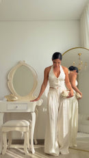 Conjunto Colete Frente Única 100% Linho - Off White