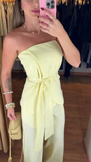 Conjunto Pantalona com Faixa - Amarelo Claro