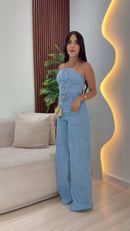 Macacão Jeans Tomara que Caia - Jeans Claro