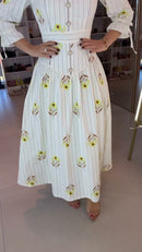 Vestido Midi Flores Amarelas - Off White Floral