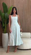 Vestido Branco Halter Midi - Branco