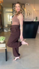 Calça Pantalona Marrom com Amarração - Marrom Chocolate