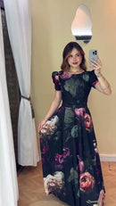 Vestido Longo Floral Dark - Preto Floral