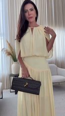 Vestido Amarelo Manga Capa - Amarelo Claro
