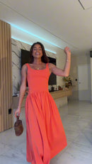Vestido Longo Coral Costas Abertas - Coral