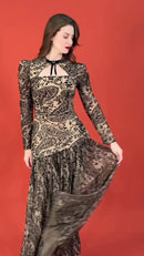 Vestido Longo Tule Paisley - Bege e Preto
