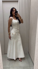 Conjunto Corset 100% Linho Cru - Cru