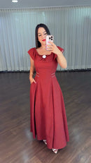 Vestido Longo Poá Vermelho - Vermelho Poá