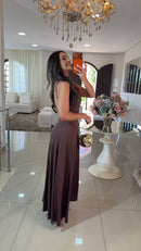 Vestido Longo Marrom Gola Alta - Marrom Chocolate