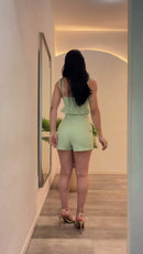 Conjunto Cropped Babado e Shorts - Verde