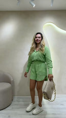 Conjunto 100% Linho Camisa e Shorts - Verde Claro