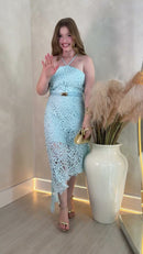 Vestido Midi Renda Azul Tiffany - Azul Tiffany