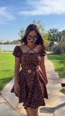 Vestido Floral Preto Alças Cruzadas - Preto Floral