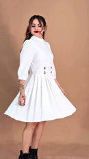 Vestido Risca de Giz com Gravatinha - Branco Risca de Giz