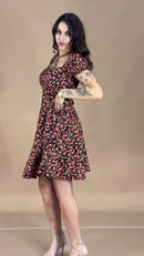 Vestido Midi Floral Ombro a Ombro - Preto Floral