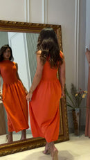 Vestido Midi Tricô Gola Alta - Laranja