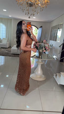 Vestido Crochê Franjas - Caramelo