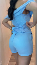 Conjunto Ombro a Ombro Peplum - Azul Claro