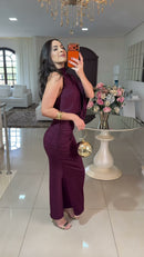 Vestido Longo Ameixa Drapeado - Ameixa