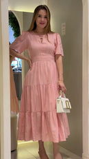 Vestido Midi Recorte - Rosa